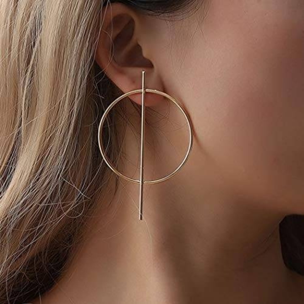 Gold Geometric Hoop Earrings‎ Minimalist Bar Drop Statement Jewelry
